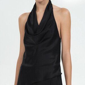 MANGO Luc Draped Satin Halter Top | Size L NWT-ish